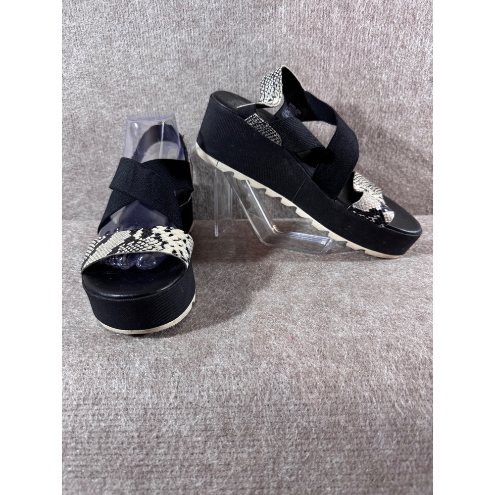 Sorel Roaming Buckle Platform Sandals Womens 9 Snake Print Black Elastic Straps